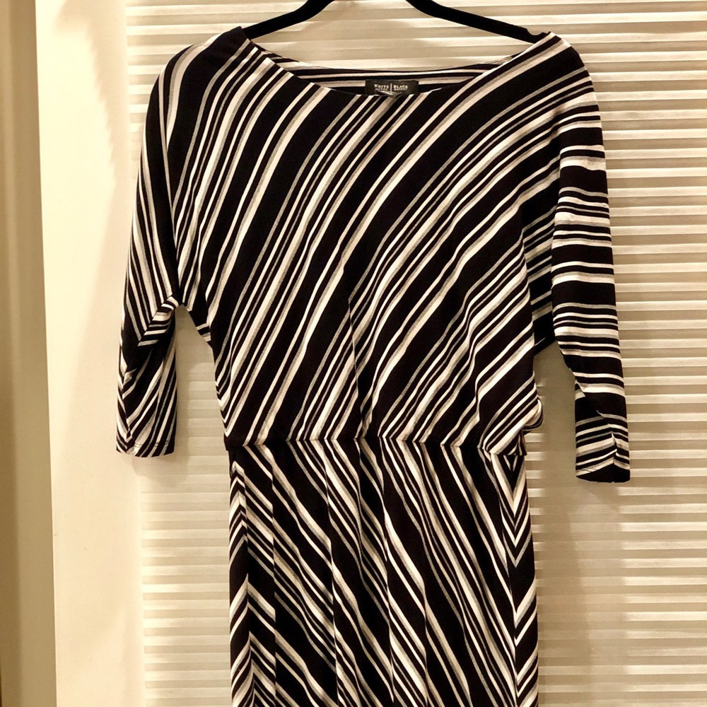 WHBM dress. Black/white diagonal stripe.